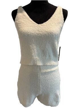 Timing Medium Cream Cozy Knit Tank & Shorts Loungewear Set